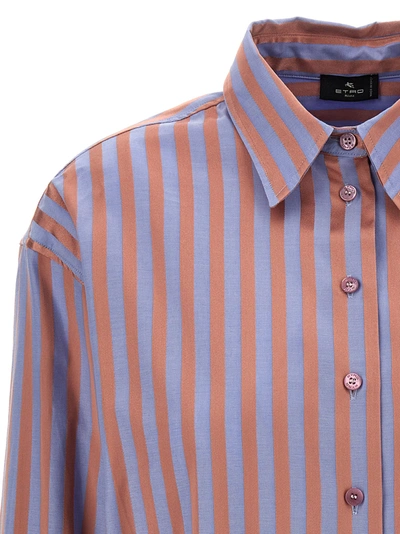 Shop Etro Logo Embroidery Stripe Shirt Shirt, Blouse Multicolor