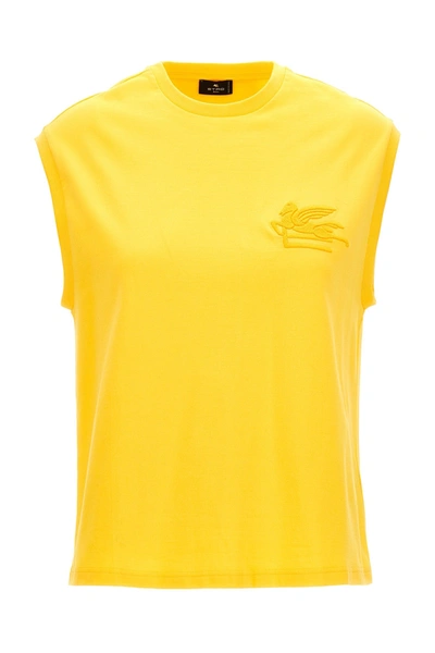 Shop Etro Logo Embroidery Tank Top Tops Yellow
