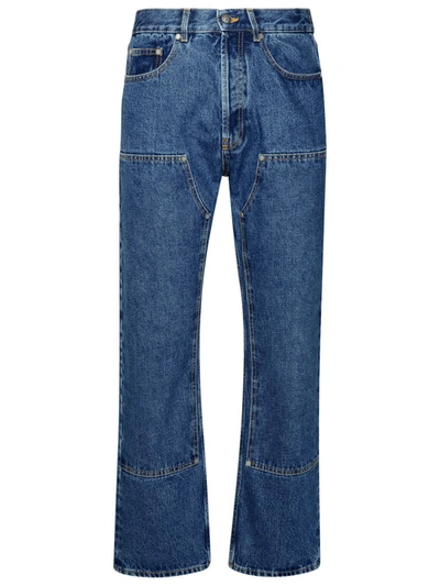 Shop Palm Angels 'workwear' Blue Cotton Blend Jeans