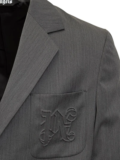 Shop Palm Angels Monogram Pock Blazer In Grey