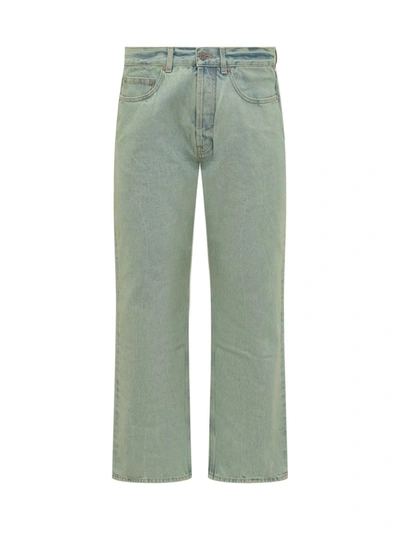 Shop Palm Angels Overdye Denim Pants In Green