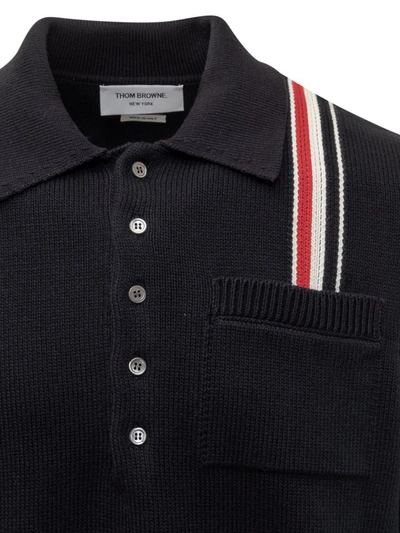 Shop Thom Browne Relaxed Fit Ss Polo In Blue