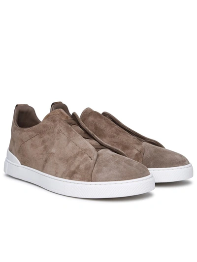 Shop Zegna 'triple Stitch' Brown Leather Sneakers