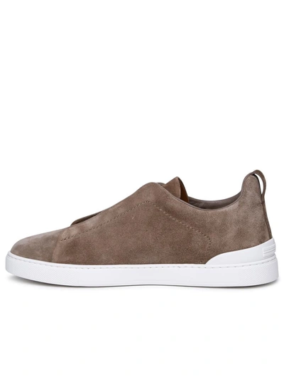Shop Zegna 'triple Stitch' Brown Leather Sneakers