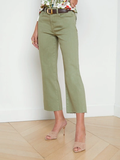 Shop L Agence Wanda Cropped Wide-leg Jean In Soft Army