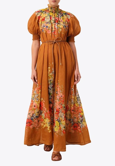 Shop Zimmermann Alight Swing Floral Maxi Dress In Orange