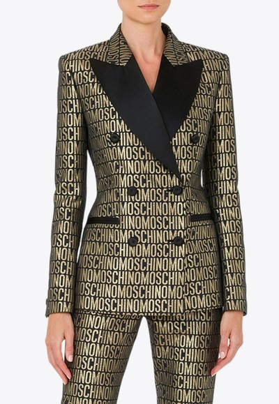 Shop Moschino All-over Logo Double-breasted Blazer In Multicolor