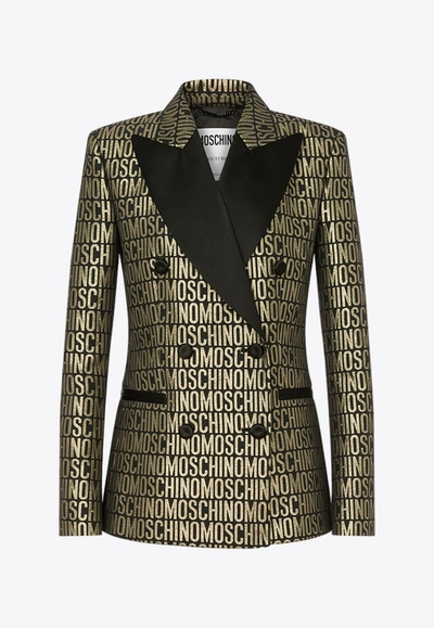 Shop Moschino All-over Logo Double-breasted Blazer In Multicolor