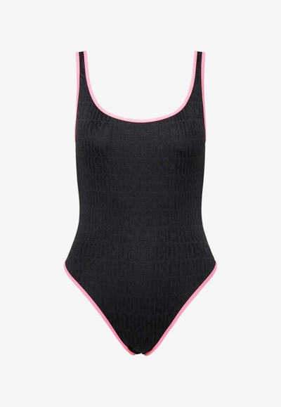Shop Moschino All-over Logo One-piece Swimsuit In Black