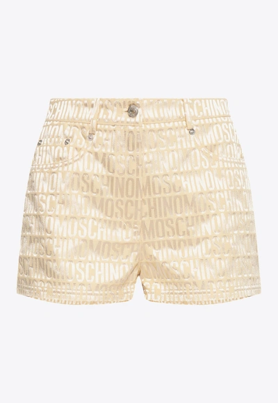 Shop Moschino All-over Logo Shorts In Cream