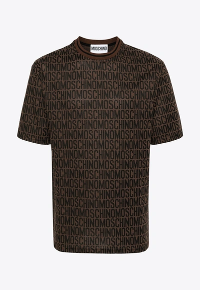 Shop Moschino All-over Logo T-shirt In Brown