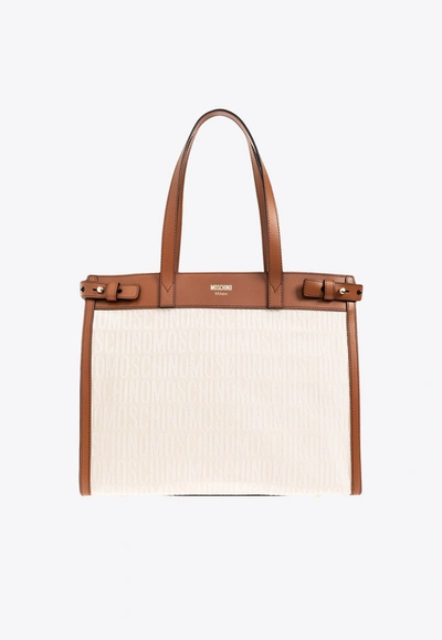 Shop Moschino All-over Logo Tote Bag In Beige