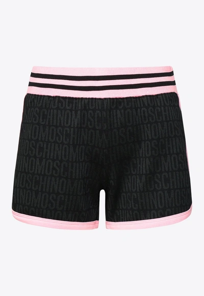 Shop Moschino All-over Logo Track Shorts In Black