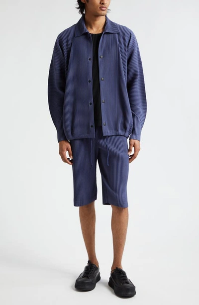 Shop Issey Miyake Monthly Colors February Pleated Jacket In Blue Charcoal