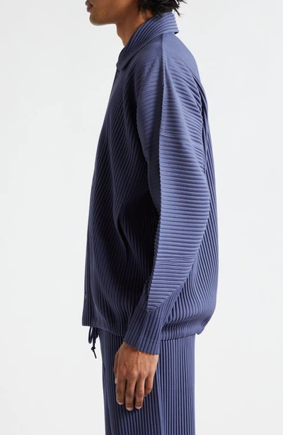Shop Issey Miyake Monthly Colors February Pleated Jacket In Blue Charcoal