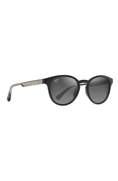 Shop Maui Jim Hiehie 50mm Gradient Polarizedplus2® Small Round Sunglasses In Shiny Black W/trans Light Grey