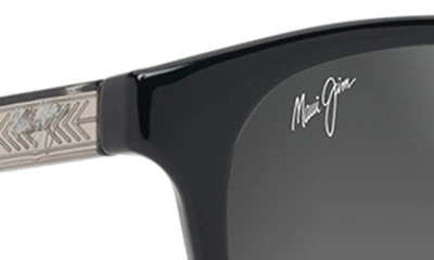 Shop Maui Jim Hiehie 50mm Gradient Polarizedplus2® Small Round Sunglasses In Shiny Black W/trans Light Grey