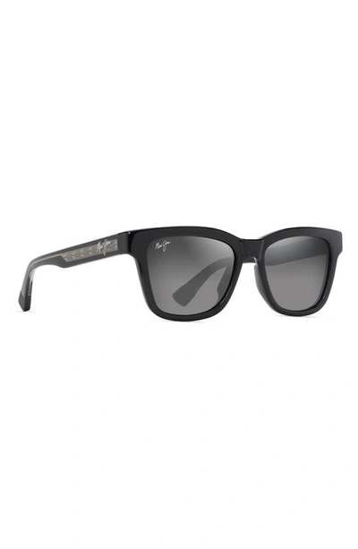 Maui Jim Hanohano 53mm Gradient Polarizedplus2® Sunglasses In Shiny Black W/trans Light Grey