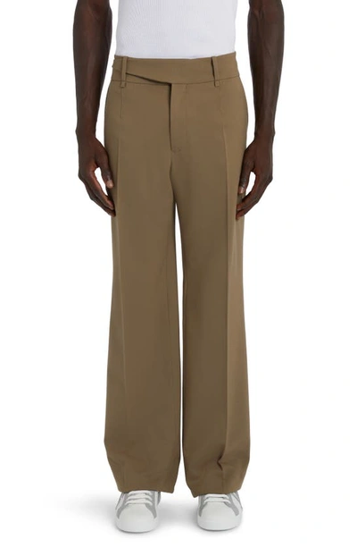 Shop Dolce & Gabbana Buckle Waist Wool Stretch Twill Pants In Beige