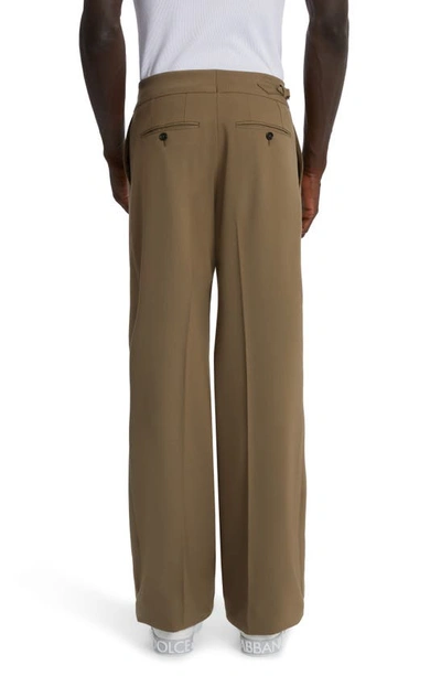 Dolce & Gabbana Stretch Virgin Wool Pants With Side Martingale In Beige