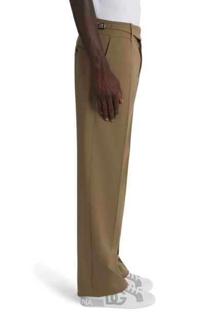 Dolce & Gabbana Stretch Virgin Wool Pants With Side Martingale In Beige