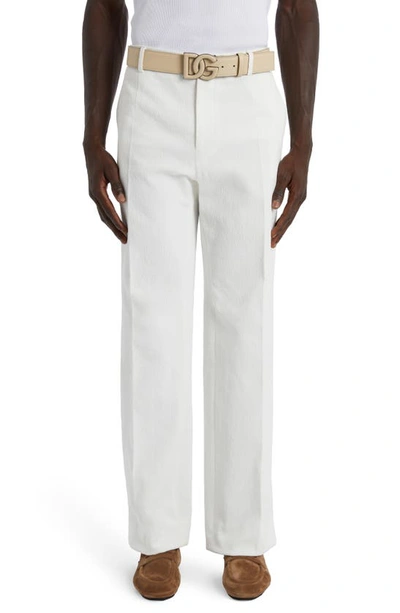 Shop Dolce & Gabbana Crinkle Texture Stretch Cotton Blend Pants In Bianco Ottico