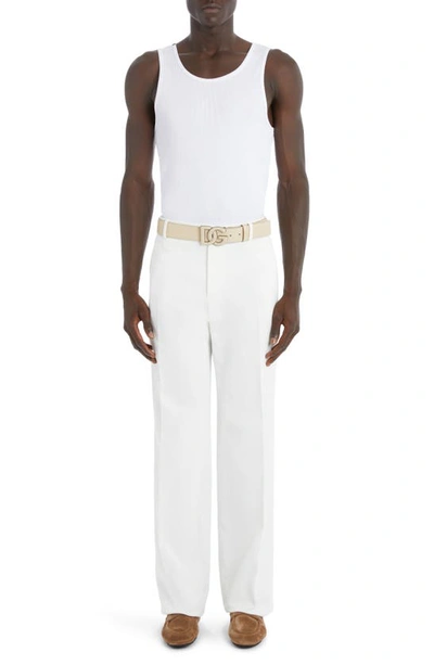 Shop Dolce & Gabbana Crinkle Texture Stretch Cotton Blend Pants In Bianco Ottico