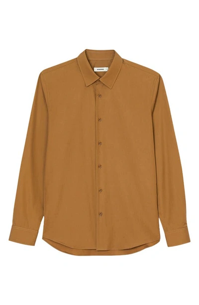 Shop Sandro New Seamless Solid Cotton Button-up Shirt In Camel