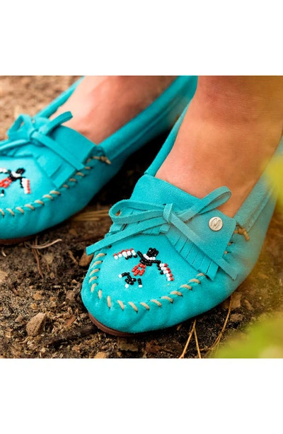 Shop Minnetonka X Lucie Skjefte Thunderbird 'animikii' Slipper In Turquoise