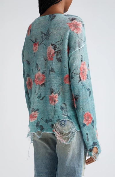 Shop R13 Oversize Distressed Floral Boyfriend Sweater In Blue Floral
