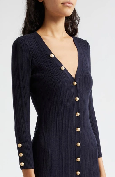 Shop L Agence Kyra Rib Three-quarter Sleeve Sweater Dress In Midnight/ Gold