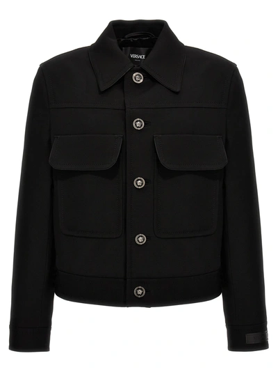 Shop Versace Wool Twill Blouson Casual Jackets, Parka In Black