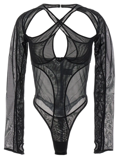 Shop Mugler Criss-crossed Multi-layer Underwear, Body In Black