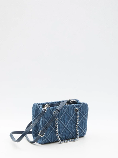 Shop Tory Burch Fleming Soft Denim Mini Chain Tote Bag In Blue