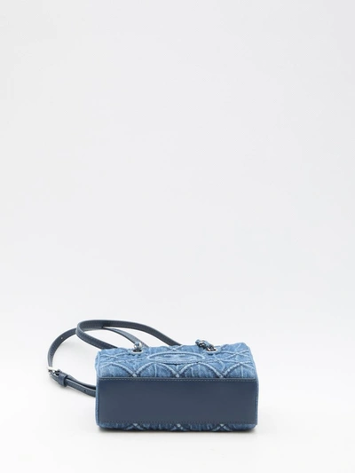 Shop Tory Burch Fleming Soft Denim Mini Chain Tote Bag In Blue