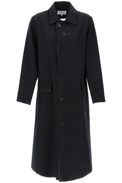 Shop Maison Margiela Cotton Coat With Laminated Trim Details In Black