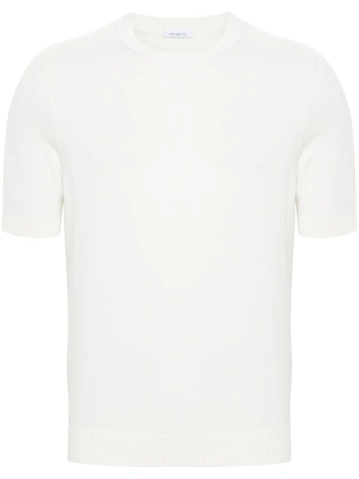 Shop Malo Short-sleeved Fine-knit Sweater In White