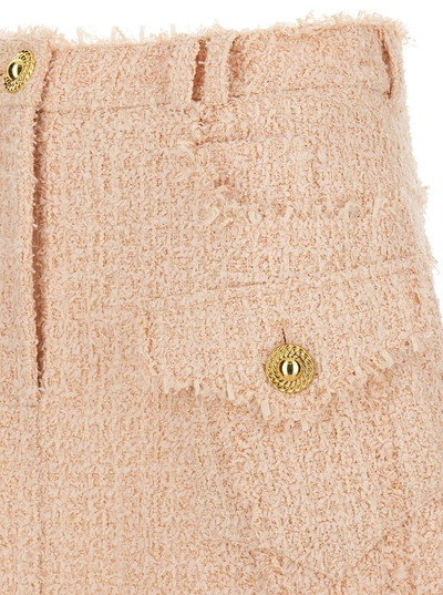 Shop Balmain Light-pink Frayed Tweed Mini Skirt In Wool Blend Woman