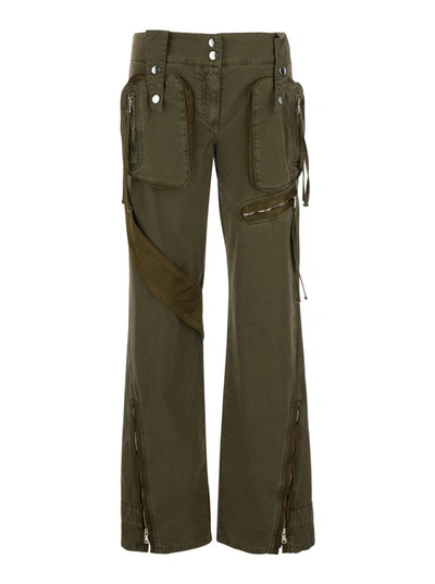 Shop Blumarine Cargo Trousers With Satin Inserts Military Green In Cotton Woman In Black