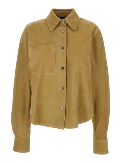 Shop Plain Beige Suede Shirt In Leather Woman In Green