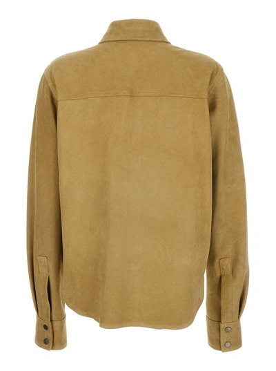 Shop Plain Beige Suede Shirt In Leather Woman In Green
