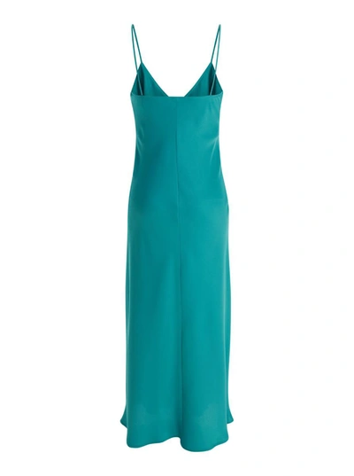 Shop Plain Light Blue Slip Dress With V Neckline In Satin Woman