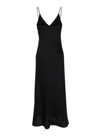 Shop Plain Black Slip Dress With V Neckline In Satin Woman