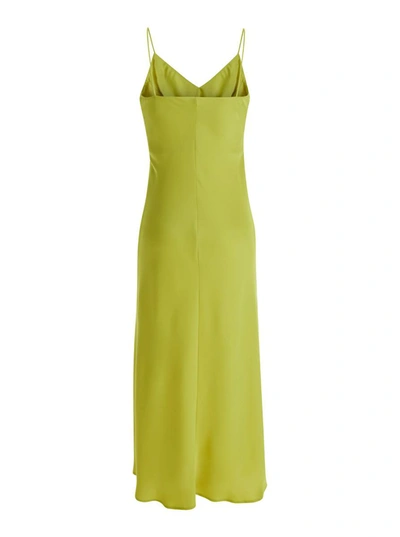 Shop Plain Yellow Slip Dress With V Neckline In Satin Woman