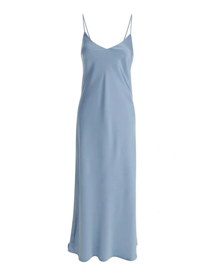 Shop Plain Blue Slip Dress With V Neckline In Satin Woman