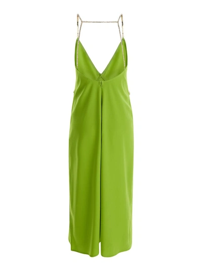 Shop Liu •jo Avocado Green Midi Dress With Rhinestone Straps In Crepe Fabric Woman