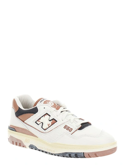 Shop New Balance '550' White And Brown Low Top Sneakers With Logo And Contrasting Details In Leather Man