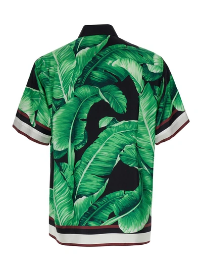 Shop Dolce & Gabbana Black & Green All-over Leaf Print Shirt In Silk Man