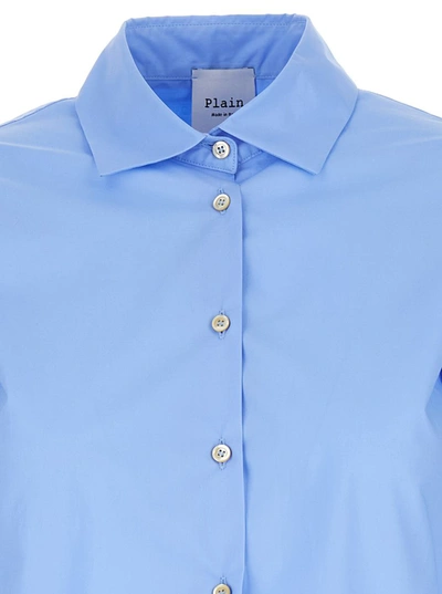 Shop Plain Light-blue Classic Shirt In Cotton Woman