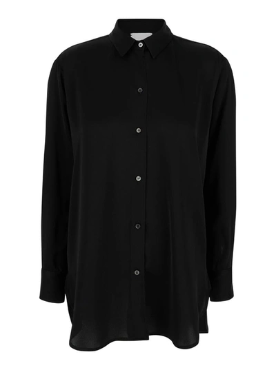 Shop Plain Black Oversize Shirt In Satin Woman